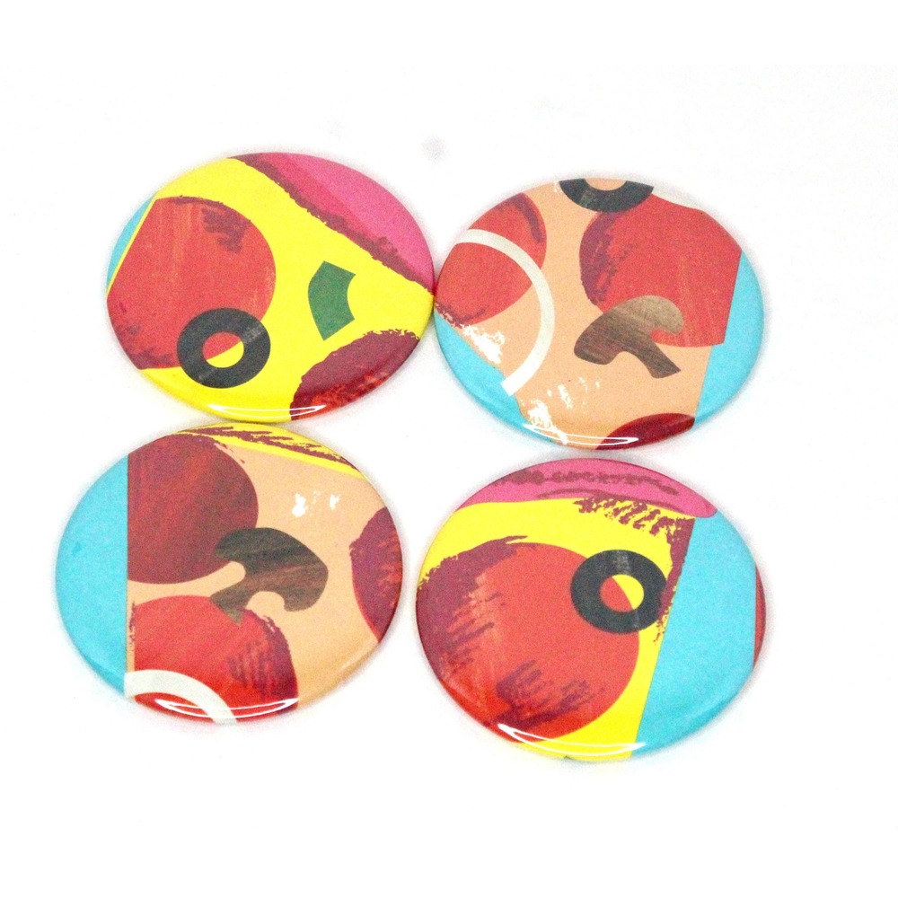Set of 4 Refrigerator Locker Magnets 2.25" Handmade Bohemian - Pizza